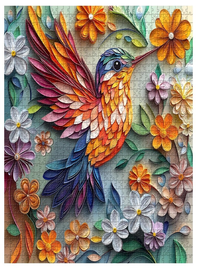 PICKFORU Hummingbird 1000 Piece Puzzle for Adults, PICKFORU Bird Flower Jigsaw Puzzle 1000 Pieces, Quilling Paper Cut Art Puzzles, Challenging Floral Garden Puzzle as Wall Decor - Image 2